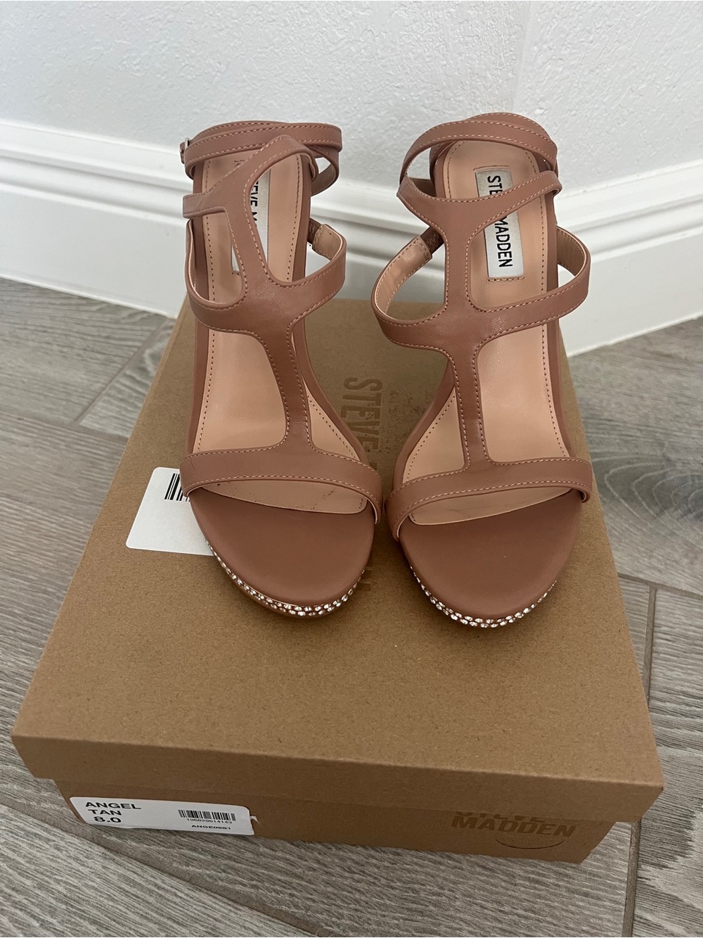 Angel tan strappy rhinestone-embellished heeled sandals NWT